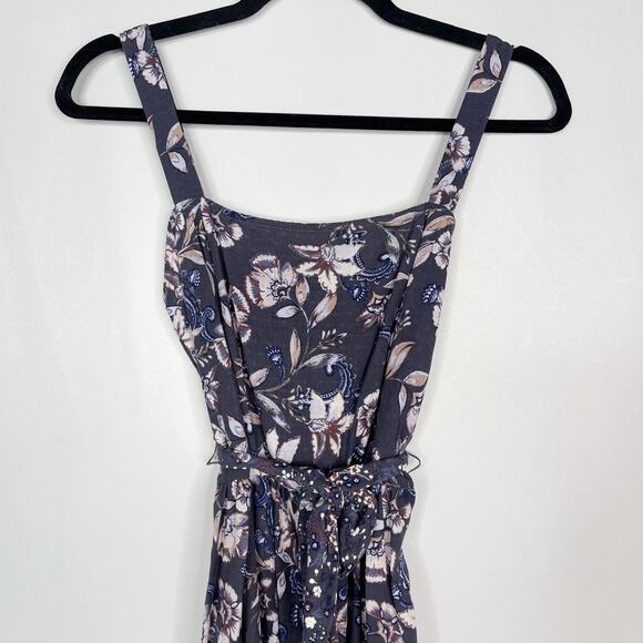 New Evereve Roan + Ryan XS Blue Madison Mixed Print Midi Dress Square Neck - Picture 3 of 14